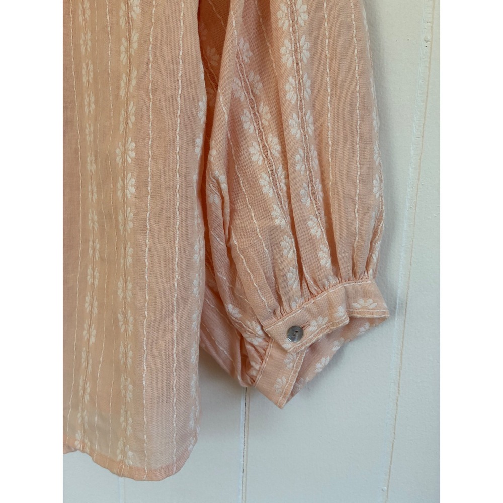 NWT LC Lauren Conrad Peach Cotton Dobby Stripe Balloon Sleeve Blouse Top XS - Picture 4 of 8